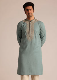 Green Cotton Embroidered Kurta Set