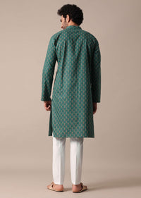 Green Cotton Jaipur Print Kurta Set Garment