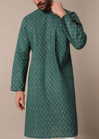 Green Cotton Jaipur Print Kurta Set Garment