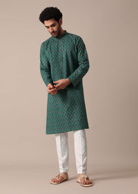 Green Cotton Jaipur Print Kurta Set Garment