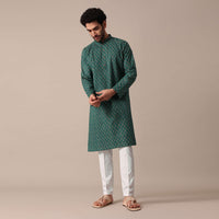 Green Cotton Jaipur Print Kurta Set Garment