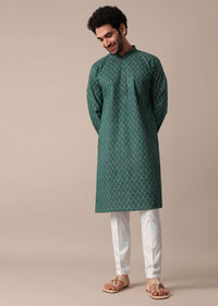 Green Cotton Jaipur Print Kurta Set Garment