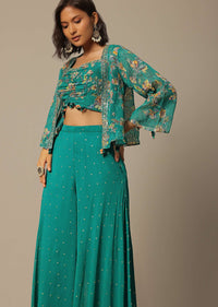 Blue Crop Top Set With Mirror Embellishments