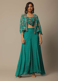 Blue Crop Top Set With Mirror Embellishments