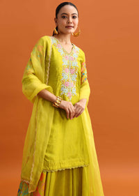 Green Cutdana Embroidered Kurta Palazzo Set