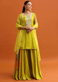 Green Cutdana Embroidered Kurta Palazzo Set