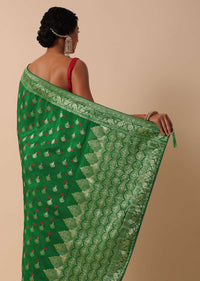 Green Dola Silk Banarasi Saree With Bandhani And Zari Weave