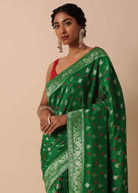 Green Dola Silk Banarasi Saree With Bandhani And Zari Weave