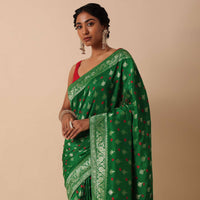 Green Dola Silk Banarasi Saree With Bandhani And Zari Weave