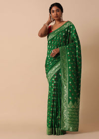 Green Dola Silk Banarasi Saree With Bandhani And Zari Weave