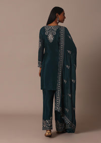 Green Embellished Pant Set With Thread Work Kurta