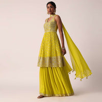 Green Embellished Sharara Set With Mirror Work