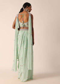 Green Embroidered Blouse And Dhoti Set