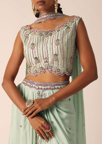 Green Embroidered Blouse And Dhoti Set