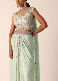 Green Embroidered Blouse And Dhoti Set