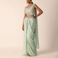 Green Embroidered Blouse And Dhoti Set