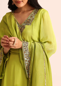 Green Embroidered Chiffon Kurta Palazzo With Dupatta