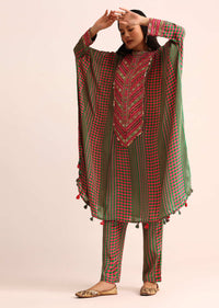 Green Embroidered Crepe Kaftan Kurti And Pant