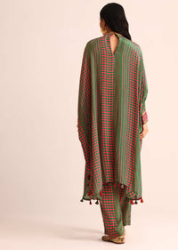 Green Embroidered Crepe Kaftan Kurti And Pant