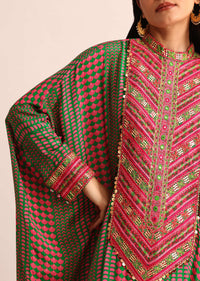 Green Embroidered Crepe Kaftan Kurti And Pant