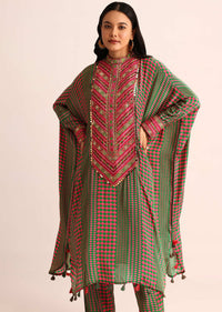 Green Embroidered Crepe Kaftan Kurti And Pant