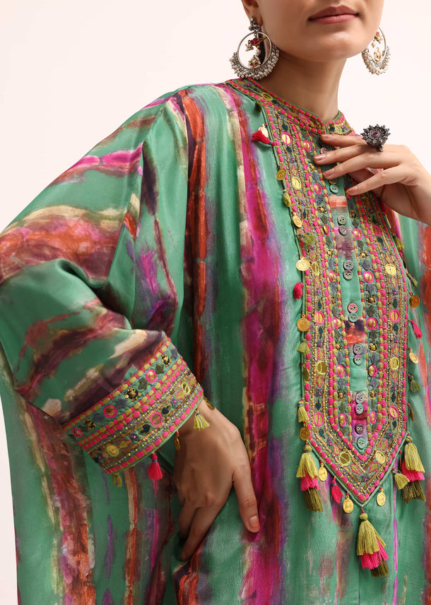 Green Embroidered Crepe Kurta And Salwar