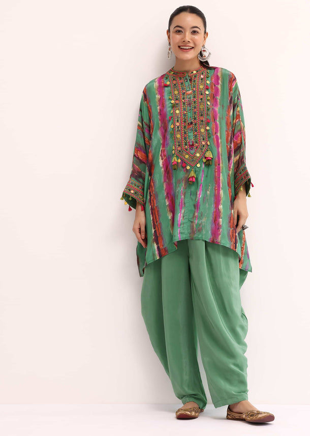 Green Embroidered Crepe Kurta And Salwar