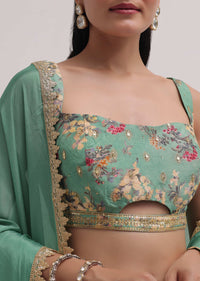 Green Embroidered Croptop And Palazzo Set