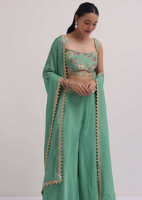 Green Embroidered Croptop And Palazzo Set