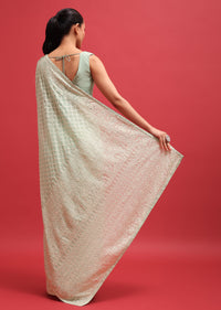 Green Embroidered Georgette Chikankari Saree With Unstitched Blouse