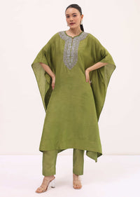 Green Embroidered Kaftaan Kurta Pant Set