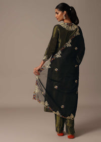 Green Embroidered Kurta Pant Set With Dupatta