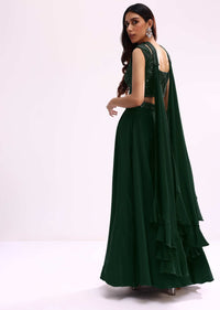 Green Embroidered Net Crop Top And Palazzo Set