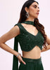 Green Embroidered Net Crop Top And Palazzo Set