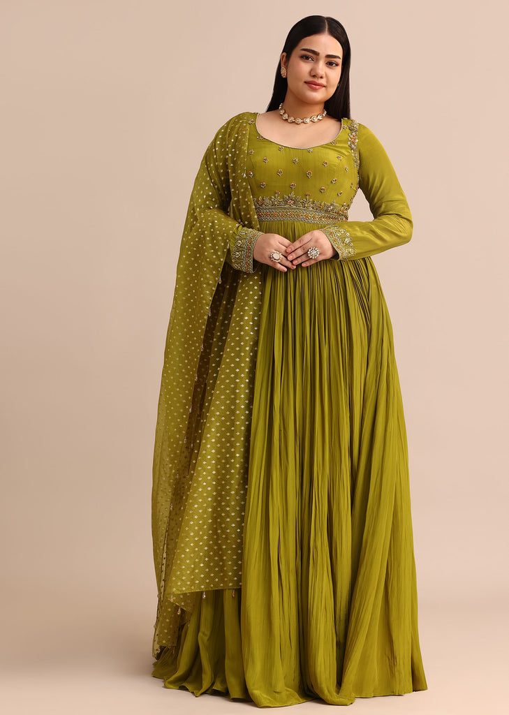 Moss Green Embroidered Anarakali Set
