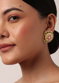 Green Enameled Meenakari Floral Studs