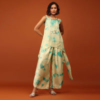 Powder Green And Aqua Tie Dye Print Co ord Set Embellished In Georgette