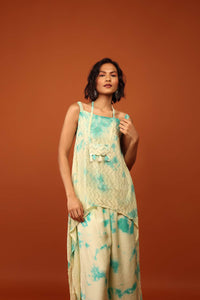 Powder Green And Aqua Tie Dye Print Co ord Set Embellished In Georgette