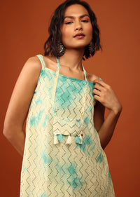 Powder Green And Aqua Tie Dye Print Co ord Set Embellished In Georgette