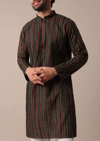 Green Festive Men Jaipur Print Kurta Set