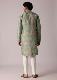 Green Festive Silk Kurta Set For Men