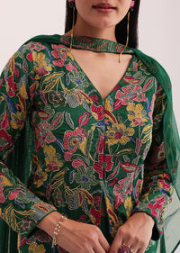 Green Floral Embroidered Top And Palazzo Set