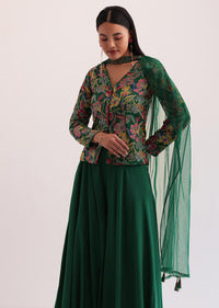 Green Floral Embroidered Top And Palazzo Set