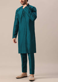 Green Floral Print Velvet Jacket And Kurta Set