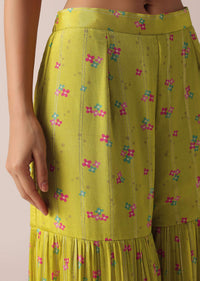 Green Floral Print Kurta And Sharara Set