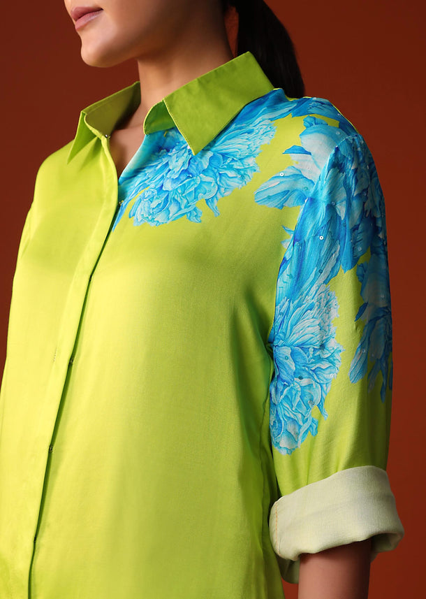 Green Floral Printed Crepe Co Ord Set
