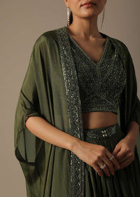 Green Fusion Dhoti Set With Jacket