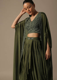 Green Fusion Dhoti Set With Jacket