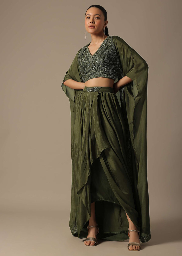 Green Fusion Dhoti Set With Jacket