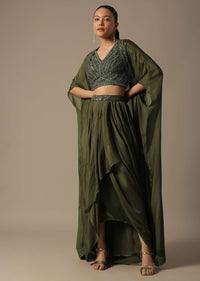 Green Fusion Dhoti Set With Jacket